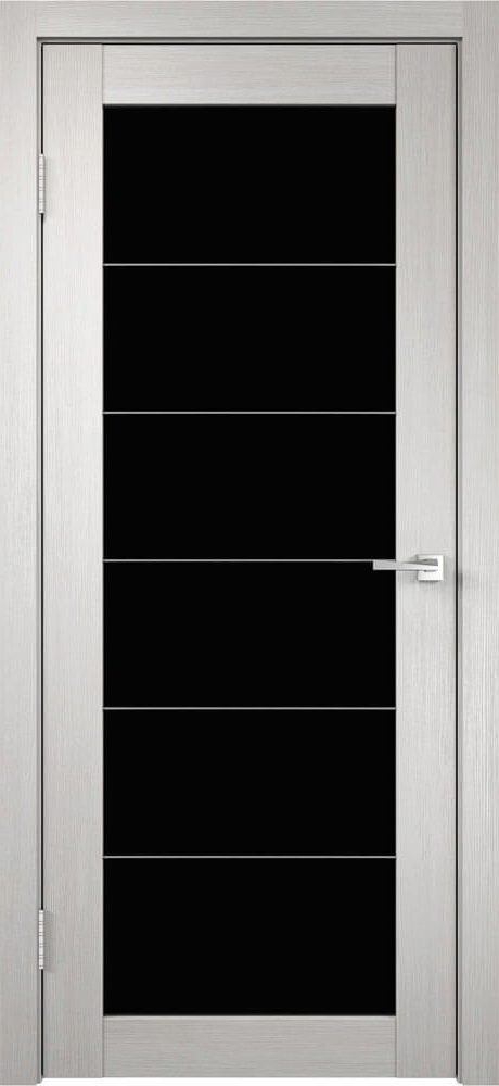 Фото двери Модель «Interi 5/1» белый дуб черное стекло Веллдорис купить в Гомеле